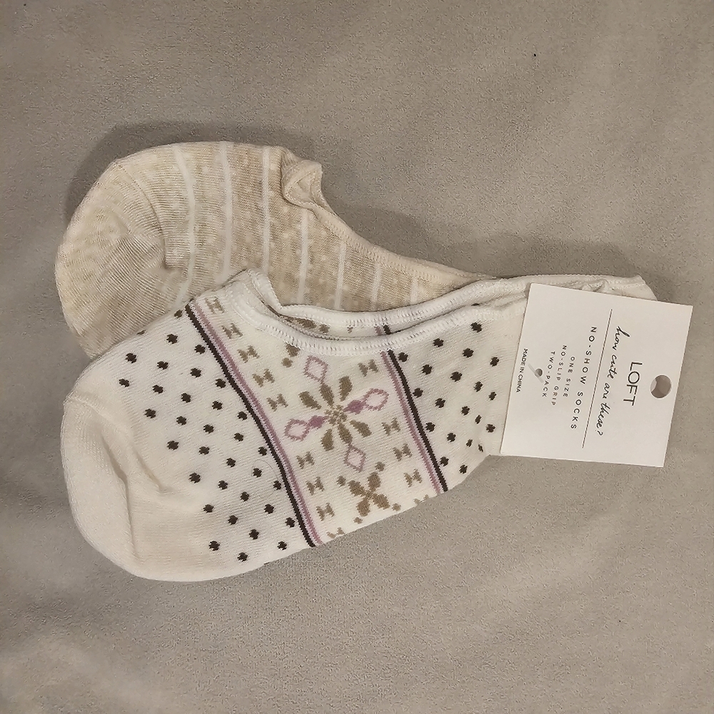 3for21 LOFT Cream Stripes and Tan Patterned Socks